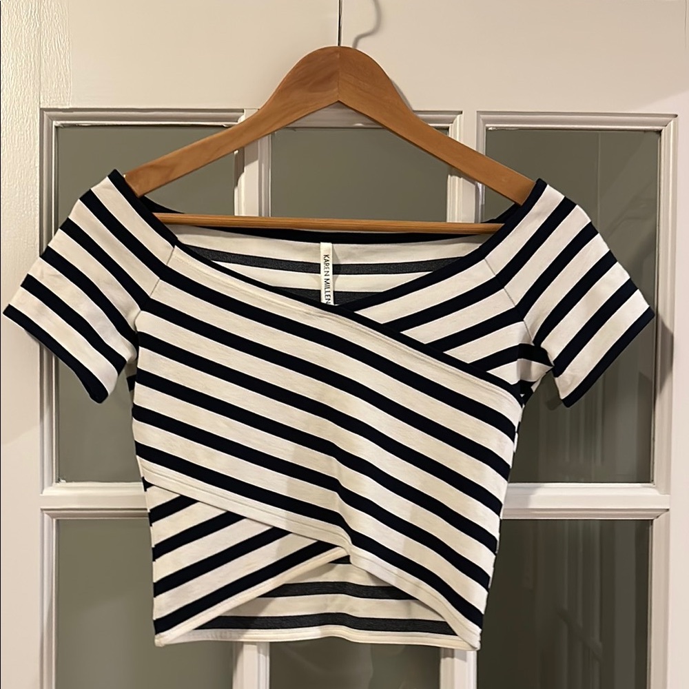 Striped Black and White Cropped Women's Top